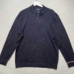 Extracurricular‎ Mens Navy Blue Cashmere Blend Quarter Zip Sweater Large Striped